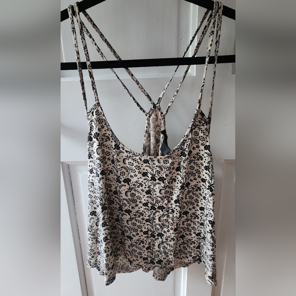 Women's Cream Floral Print Spaghetti Strap Tank Top
